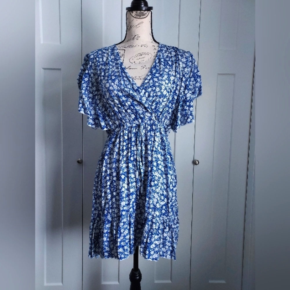 Blue & white floral mini dress
